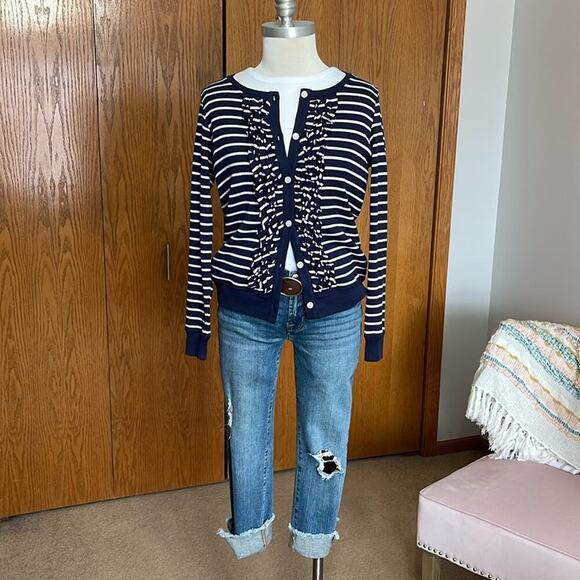 Pendleton Navy/White Lightweight Striped Cardigan Size S - Picture 2 of 6